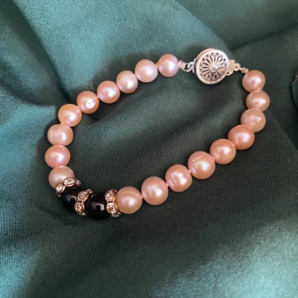 Vintage Pink Freshwater Pearl and Rhinestone Bracelet